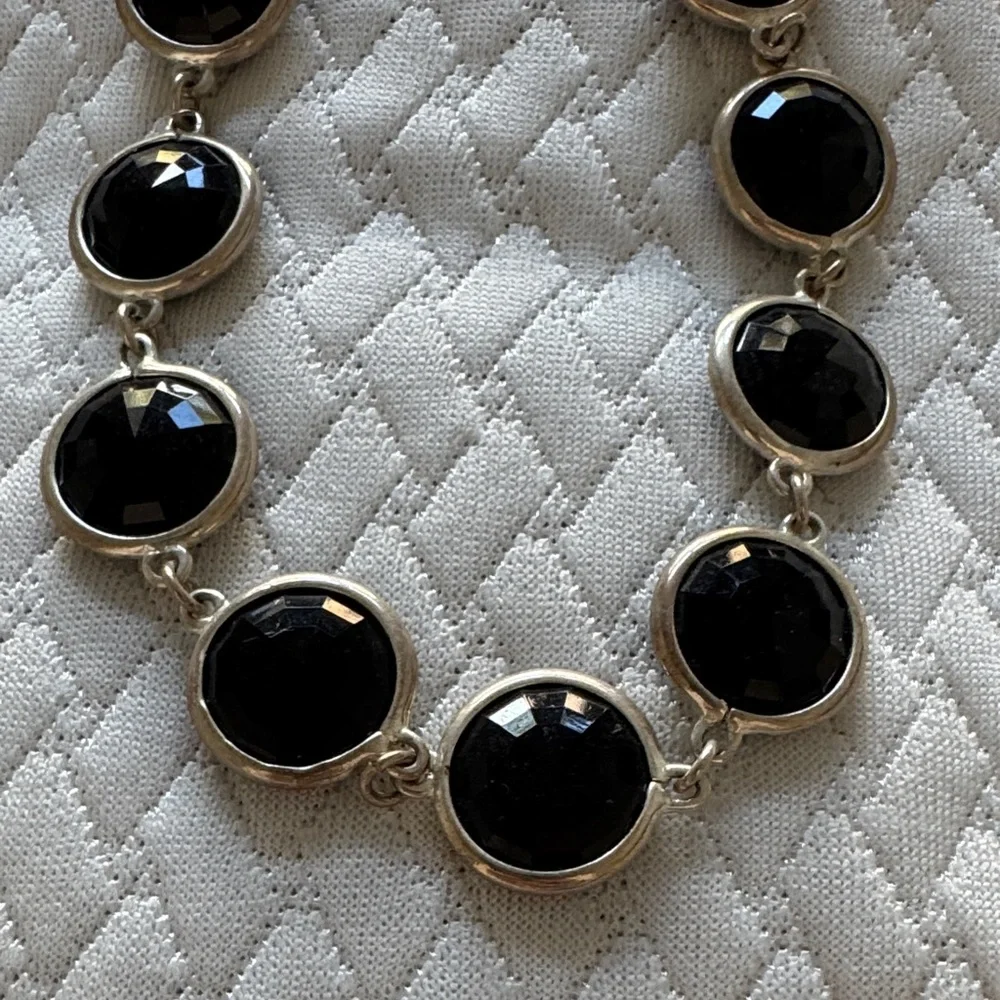 Black Stone Silver-Tone Necklace and Earring Set - Picture 3 of 4